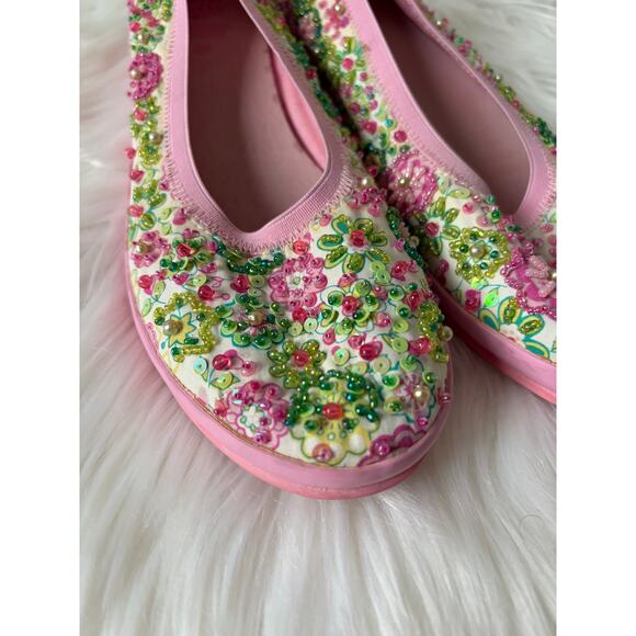 Unique Women's Lelli Kelly Floral Beaded Slip-On Low Heel Shoes- Size 38 (US 7.5 - Picture 10 of 11